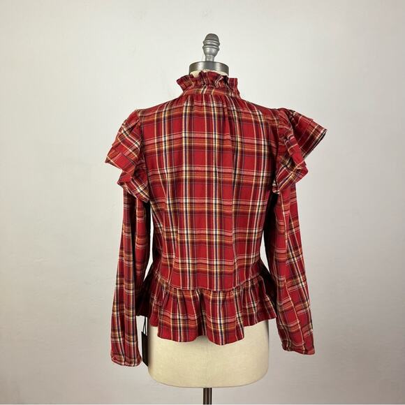 Blank NYC Ruffle Plaid Print Keyhole Shirt - Picture 6 of 8